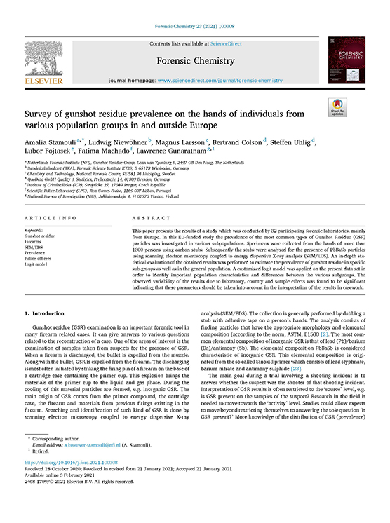 Survey of gunshot residue prevalence on the hands of individuals from various population groups in and outside Europe